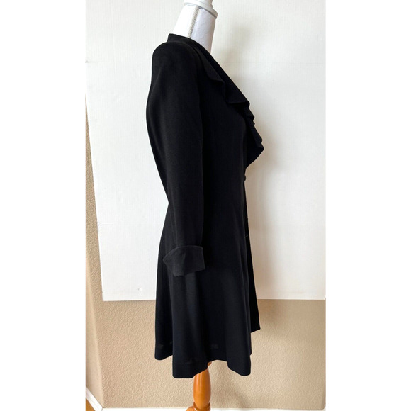 Vintage 90s Career Black Coat Dress Sz 4 Ruffle Front Single Button Rayon Blend - Picture 4 of 15